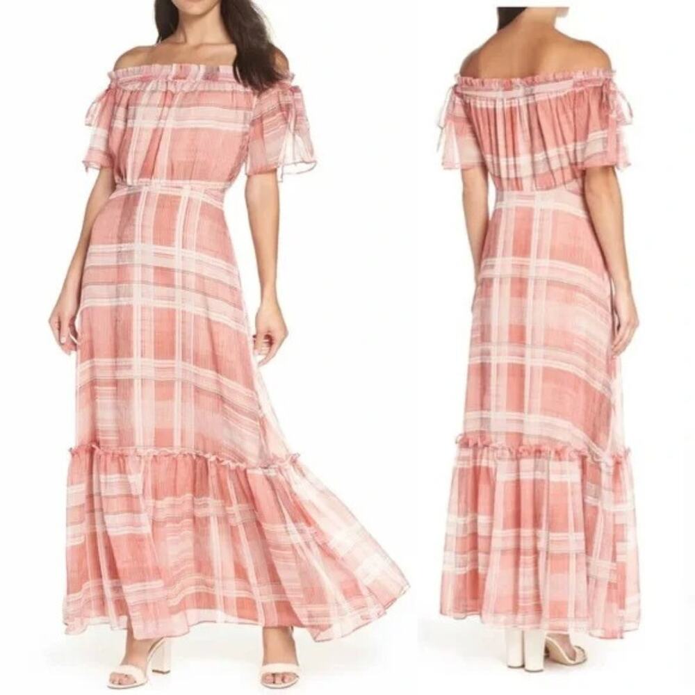 Anthropologie Lenon Plaid Maxi Dress Tiered Ruffle Prairie Peasant Milkmaid Lrge